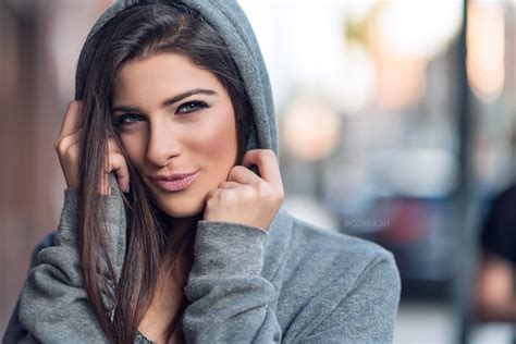 2048x1367 Women Brunette Portrait Nick Pecori Face Blue Eyes Hood