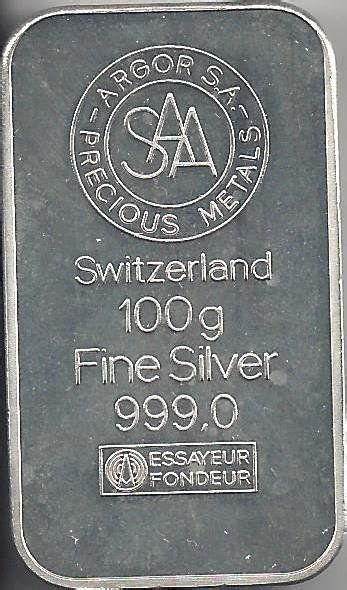 schöner 100 Gramm Silberbarren 999 0 Silver Argor S A Kaufen auf