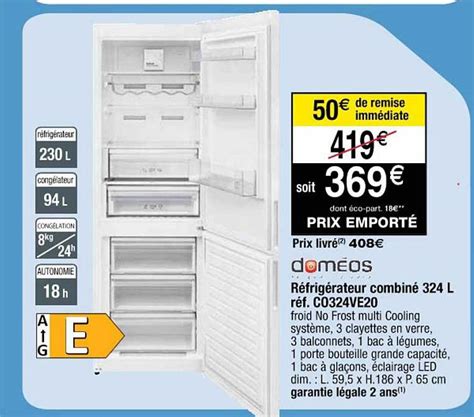 Promo Réfrigérateur Combiné 324 L Doméos chez Cora iCatalogue fr