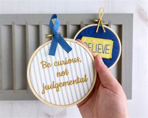 Be Curious Not Judgemental Framed Small Embroidery Art Handmade