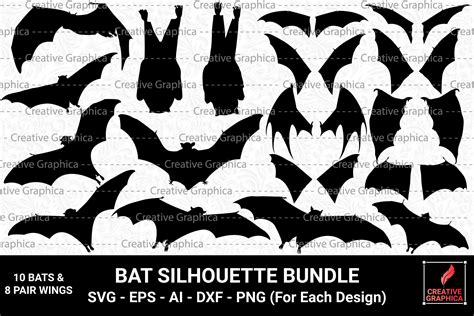 Bat and Bat Wings Silhouette Bundle Graphic by Creative Graphica ...