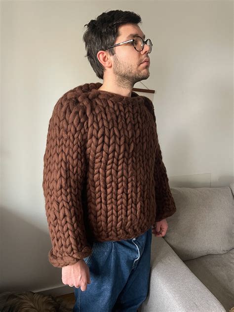 Chunky Knit Sweater For Men Merino Wool Sweater Men Wool Etsy