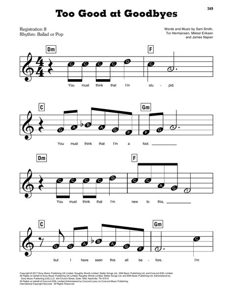 Too Good At Goodbyes By Sam Smith Sheet Music For E Z Play Today At