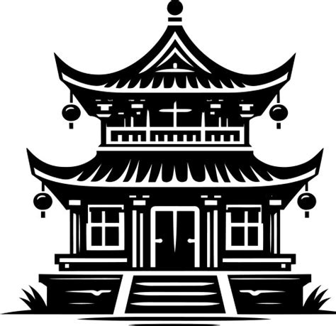 Traditional Chinese House Silhouette On White Vector Image