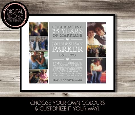 25 Year Wedding Anniversary Photo Collage Print Digital File 25th