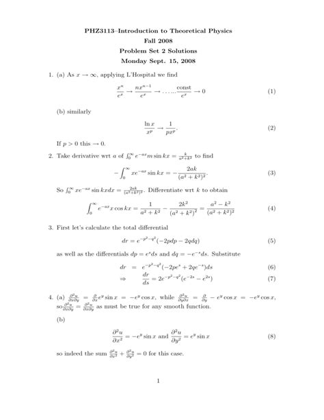 Phz3113introduction To Theoretical Physics Fall 2008 Problem Set 2 Solutions