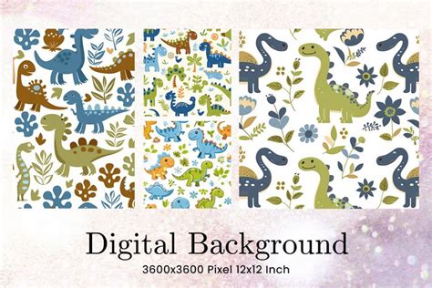 Dinosaur Pattern Background Cute Kids Wallpaper Wallart