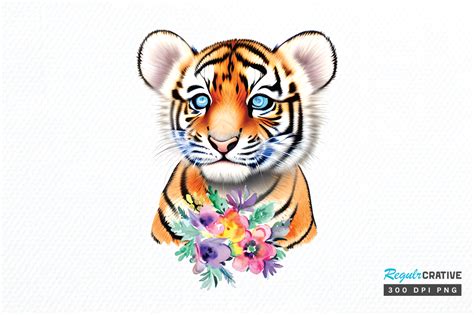 Watercolor Cute Tiger Clipart Png Design Graphic By Regulrcrative