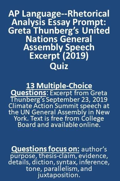 Ap Language Rhetorical Analysis Greta Thunberg Un Speech Excerpt Quiz