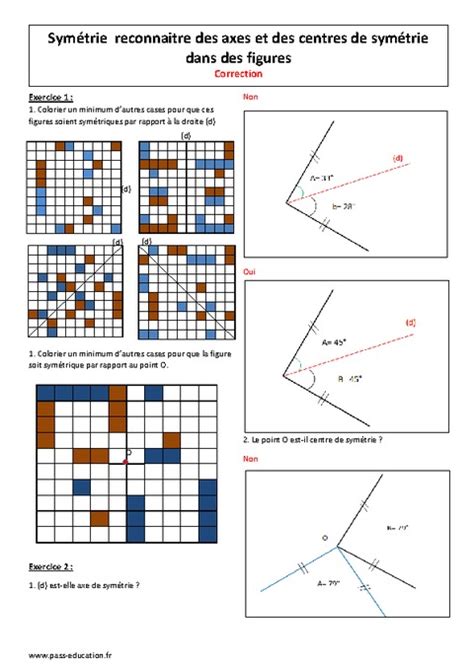 Symétrie centrale Symétrie axiale 5ème Exercices corrigés Pass