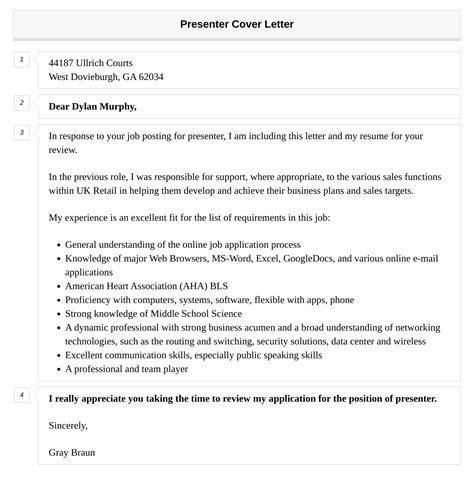 Presenter Cover Letter Velvet Jobs