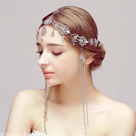 Romantic Forehead Headpiece With Crystals Tassels And Dangles Hair