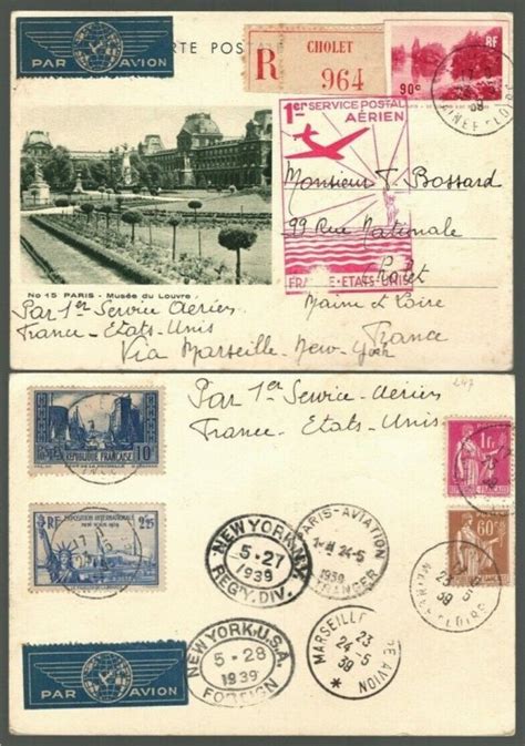 1939 Pan Am Airmail Cover Paris France To New York USA RPPC Musee Du