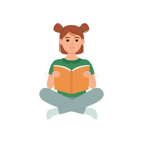 Beautiful Girl Sitting And Reading Book Vector Illustration Stock