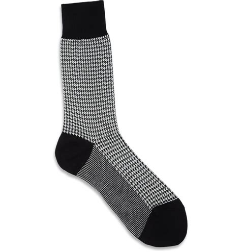 Lyst Beams Plus Houndstooth Cottonblend Socks In Black For Men