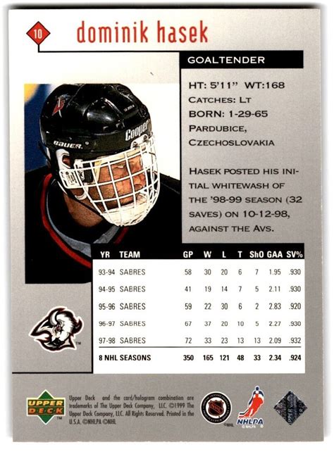 Upper Deck Black Diamond Dominik Hasek Buffalo Sabres Ebay