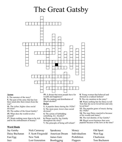 The Great Gatsby Crossword WordMint