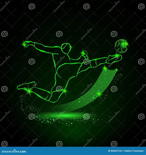 Soccer Player Kick In Flight Neon Style Stock Vector Illustration