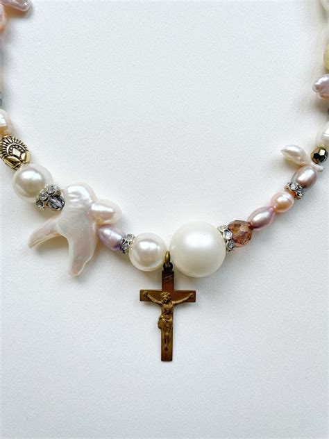 Freshwater Pearl Cross Necklace Himitsu Works