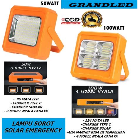 Jual Lampu Sorot Led Solar Cell Multifungsi Emergency Watt Watt