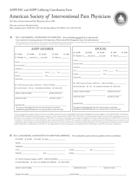 Fillable Online Asipp Pac And Asipp Lobbying Contribution Form American