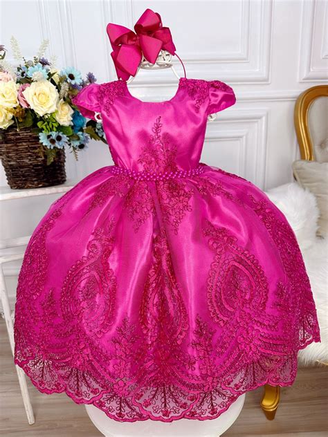 Vestido Infantil Pink C Renda Realeza E Cinto De P Rolas Rosa