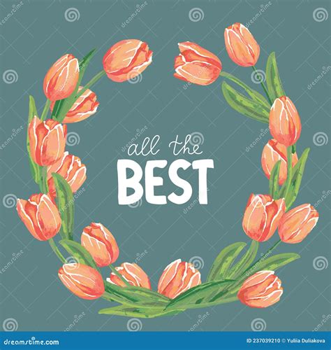 Vector Illustration Of Beautiful Red Tulips Wreath Isolated With