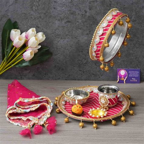 Karwa Chauth Thali Set Combo Embroidery Designs Karwachauth Set