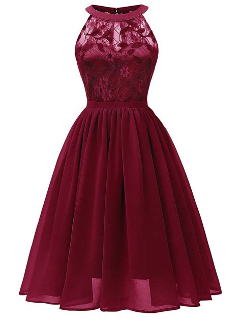 Robe Bal De Promo En Dentelle Ins R E Sans Manches En Red Wine