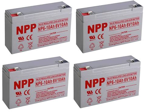 NPPower 6V 10Ah SLA Sealed Lead Acid Battery F1 Style Terminals 4 Pack