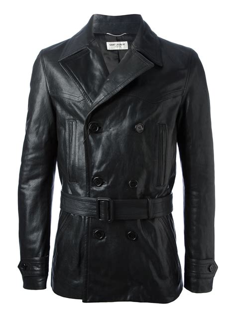 Saint Laurent Belted Leather Jacket In Black For Men Lyst