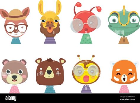 Big set of cute funny animals faces Stock Vector Image & Art - Alamy