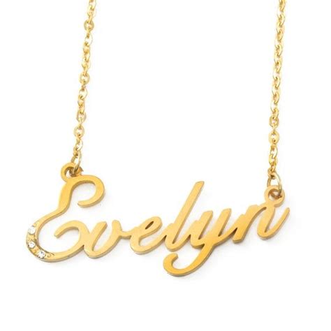 Evelyn Gold Tone Name Necklace With Crystals Personalized Etsy Name