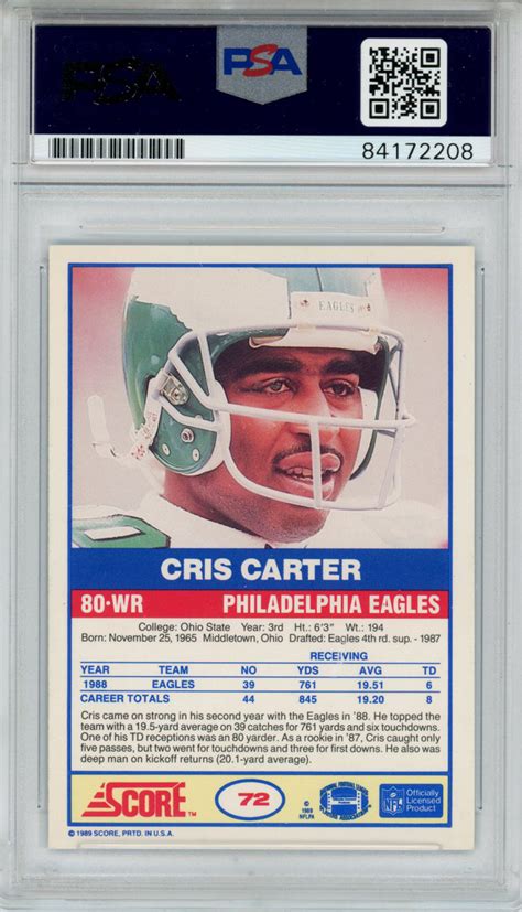 Cris Carter Autographed 1989 Score 72 Rookie Card HOF PSA Slab