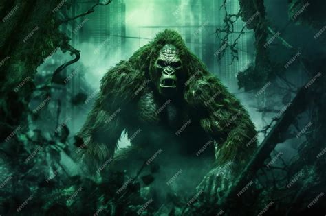 Premium Photo | Horror scene with scary gorilla in dark forest ...