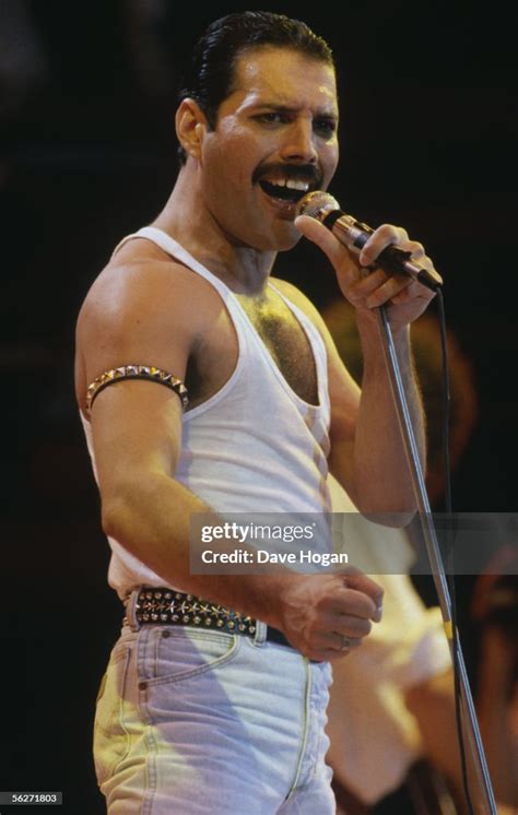 Singer Freddie Mercury Of Queen Performs During Live Aid At Wembley