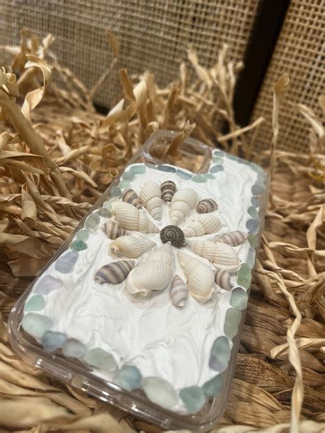 Memor Decoden Seashell And Sea Glass Handmade Phone Case Coastal Themed