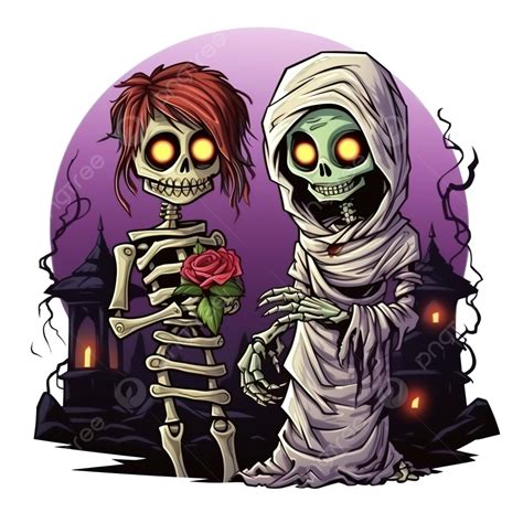 Halloween Mummy And Zombie Cartoon At Night Design Holiday And Scary Theme Illustration Moon