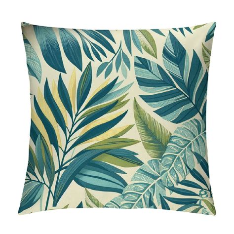 Comio Green Blue Tropical Leaf Lumbar Pillow Covers Palm Leaves Pillow