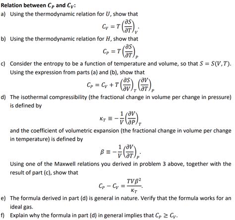 Solved Relation Between Cp And Cv A Using The Chegg