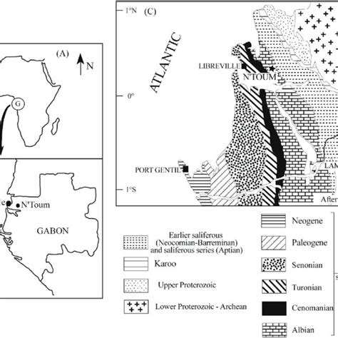 Location Map Of Gabon A And N Toum Locality B And Geological Map Of