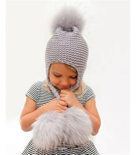 Briar Knit Baby Trapper Hat With Triple Finn Raccoon Fur Pom Pom