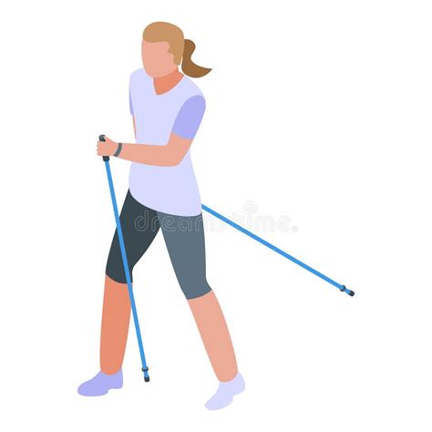 Exercise Nordic Walking Icon Isometric Style Stock Vector