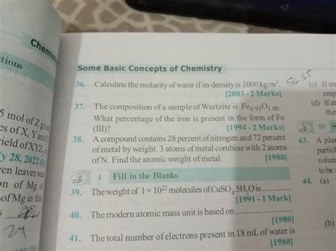 Some Basic Concepts Of Chemistry Calculate The Molarity Of Water If I