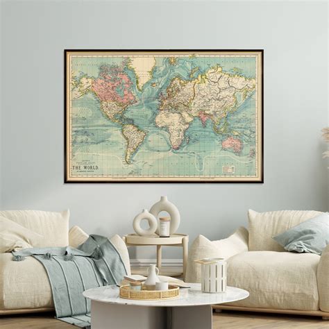 Vintage Map of the World Print on Canvas - Etsy