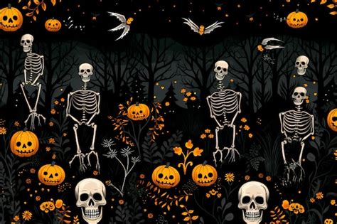 Premium AI Image | Halloween pattern Jack Pumpkins and Skeletons ...