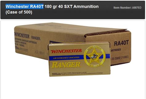 Winchester RA40T 180 Gr 40 SXT 40 S W Ammunition Case Of 500 249