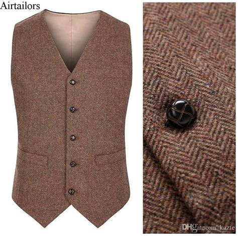 Into Wood Farm Wedding Brown Wool Herringbone Tweed Vests Waistcoat