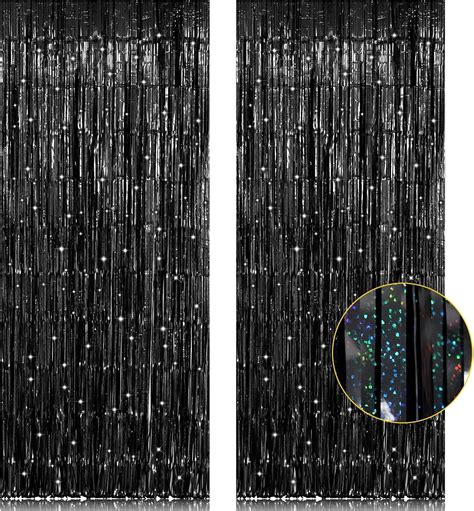 2 Pack 3 2ft X 8 2ft Black Tinsel Foil Fringe Curtain Sparkle Metallic