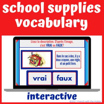 French School Supplies Vocabulary Boom Learning Digital Task Cards